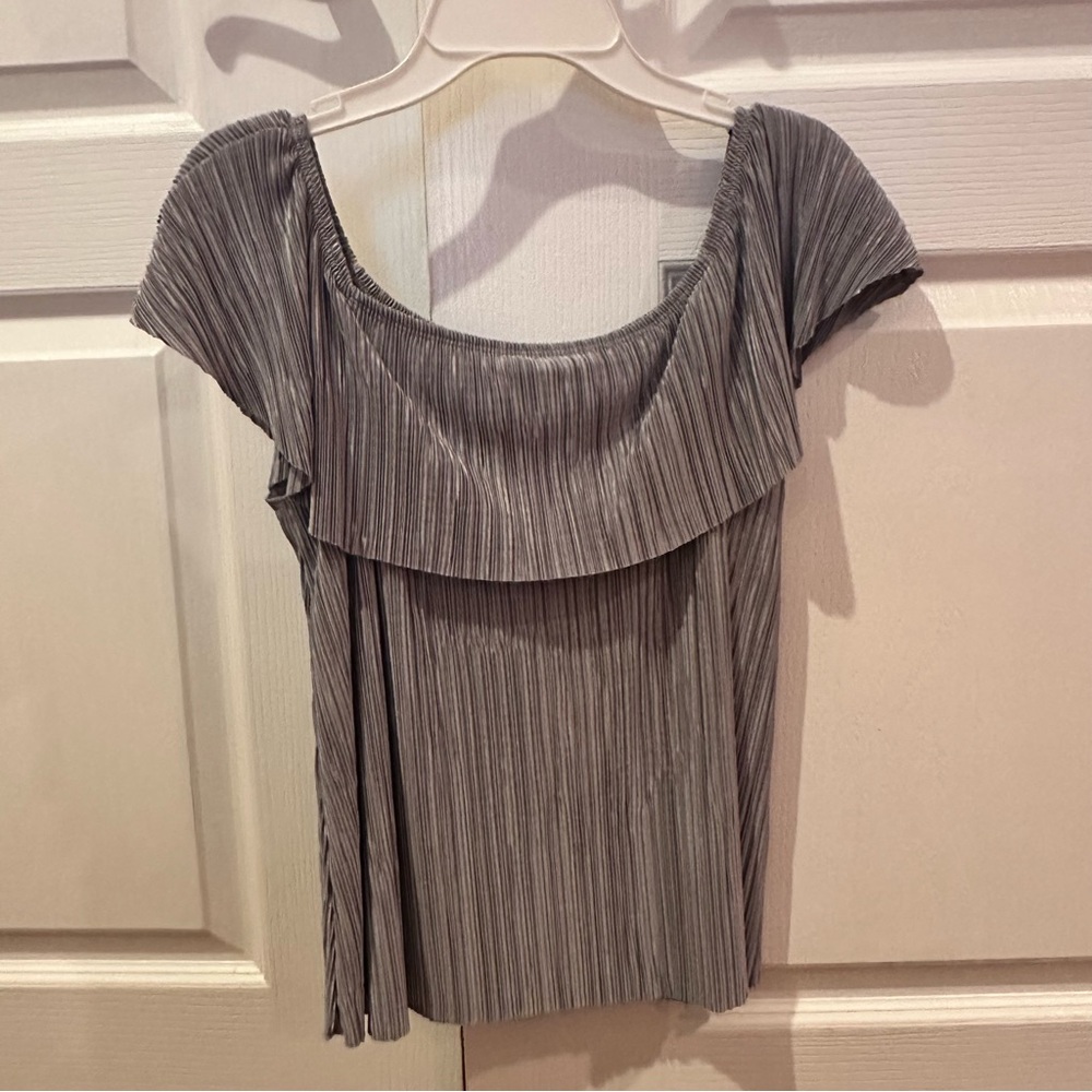 Off the shoulder silver going out top